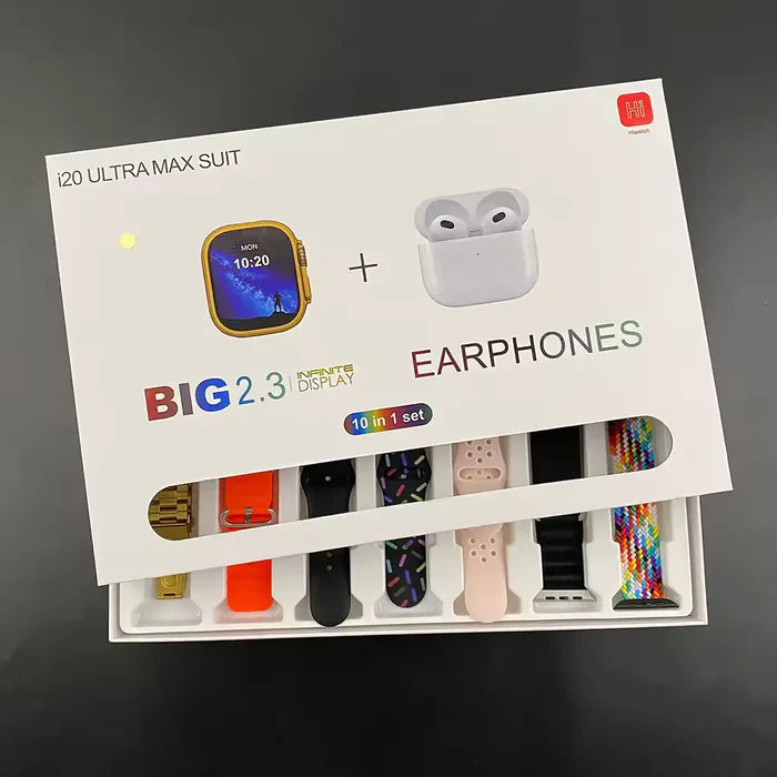 I20 Ultra Max 10 in 1 Smart Watch + Earphones | Men/Women