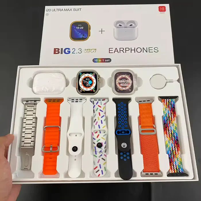 I20 Ultra Max 10 in 1 Smart Watch + Earphones | Men/Women