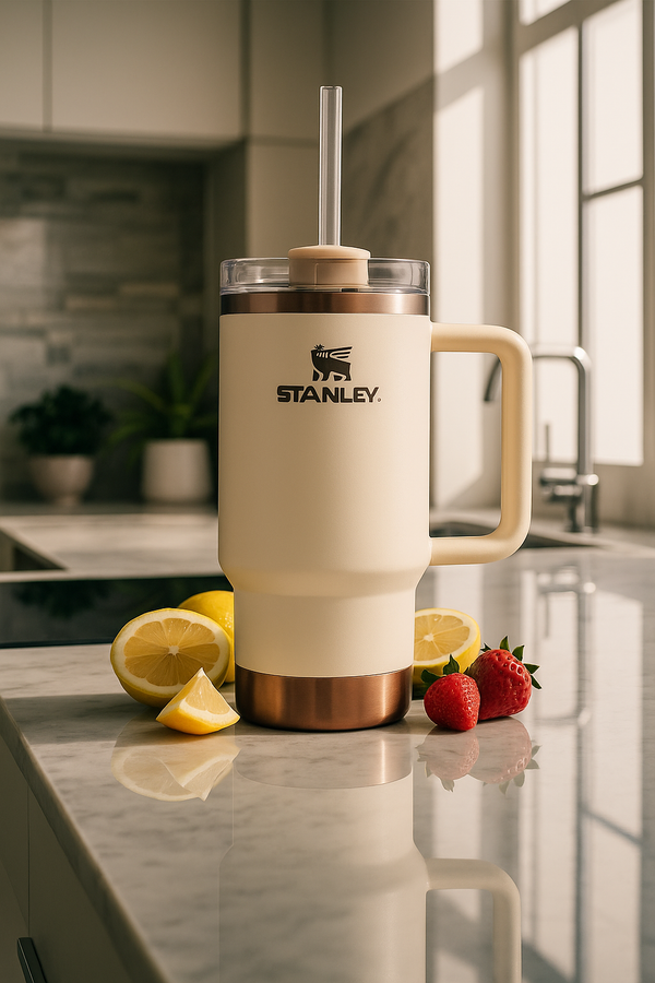 Stanley Adventure Quencher Tumbler – Cream & Copper Insulated Mug with Straw