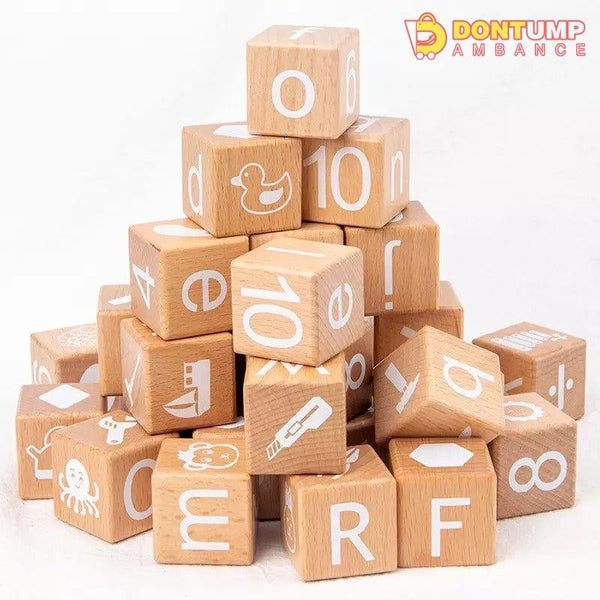 Wooden Montessori Alphabet Activity Blocks – 26 Cubes