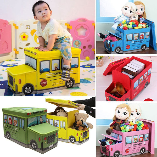 Multi-Functional New School Bus Shape Baby Toys Organizer for Kids Clothes Toy Storage Box (Size 60*25cm)
