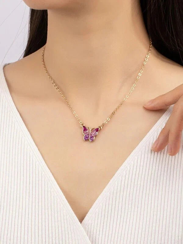 Dainty Crystal Moon and Star Pendant Necklace (Silver Tone)