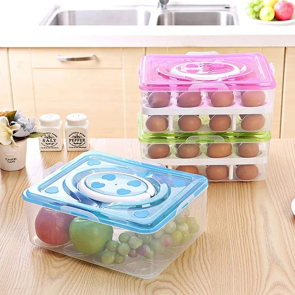 32 Grid Fridge Egg Box 2 Layer With Handle