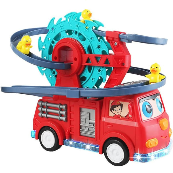 2 in 1 Fire Engine Duck Sliding Track Over Musical Truck Toy 