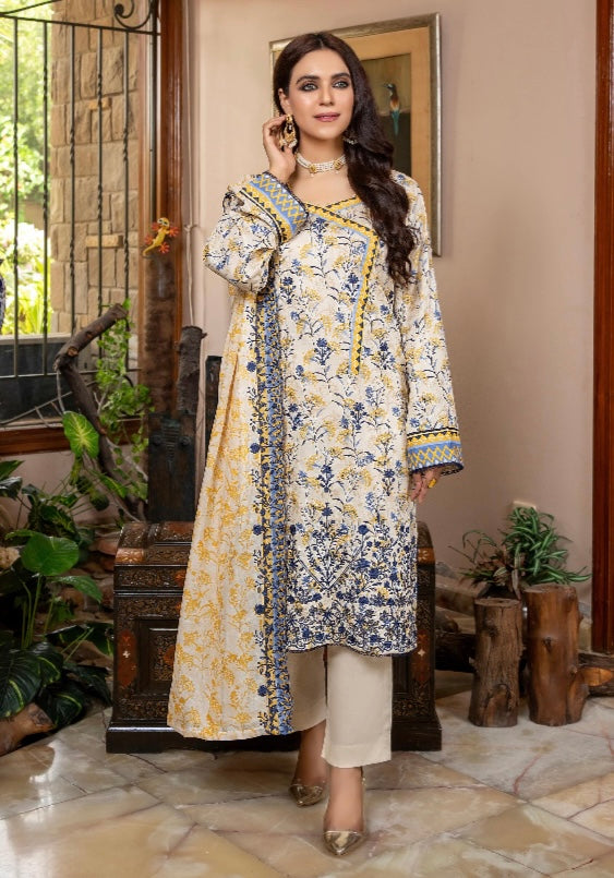 Zesh embroidered 3pc printed cutwork dupata UNSTICHED