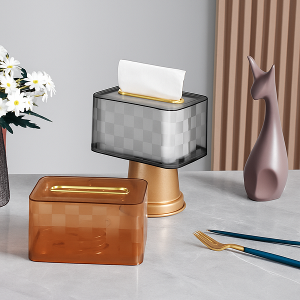 Modern Acrylic Tissue Box with Gold Accent Lid