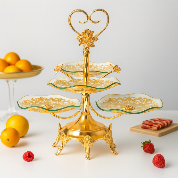 Elegant 3-Tier Gold and Porcelain Serving Stand