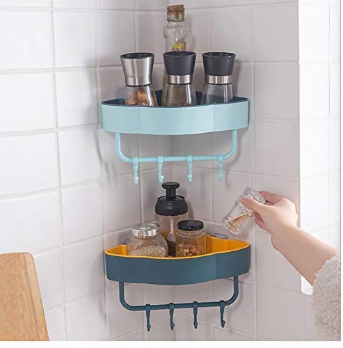 Adhesive Bathroom Corner Shelf with Hooks