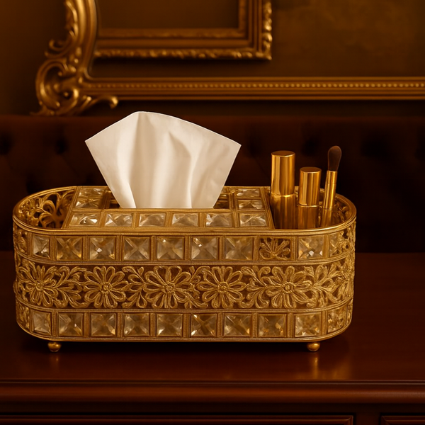 Luxury Crystal & Gold Tissue Box Organize