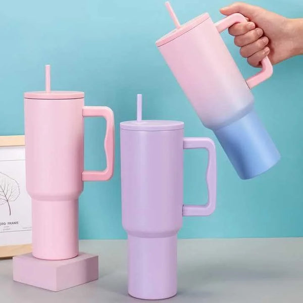 Modern Tumbler with Handle and Straw Lid with Silicone Straw topper