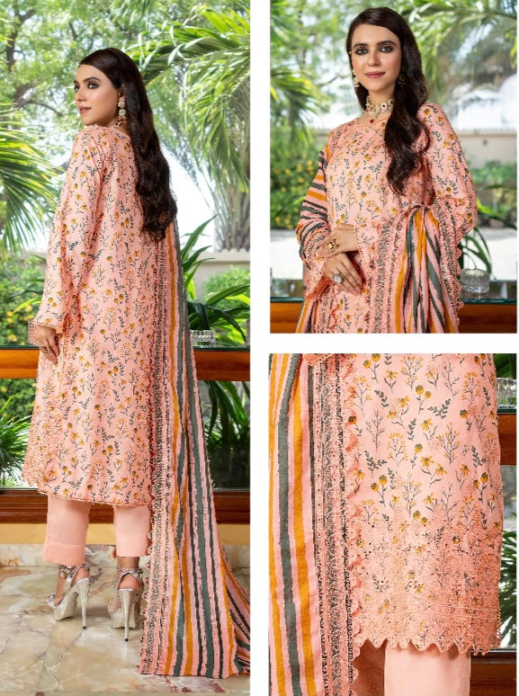 Zesh embroidered 3pc printed cutwork dupata UNSTICHED