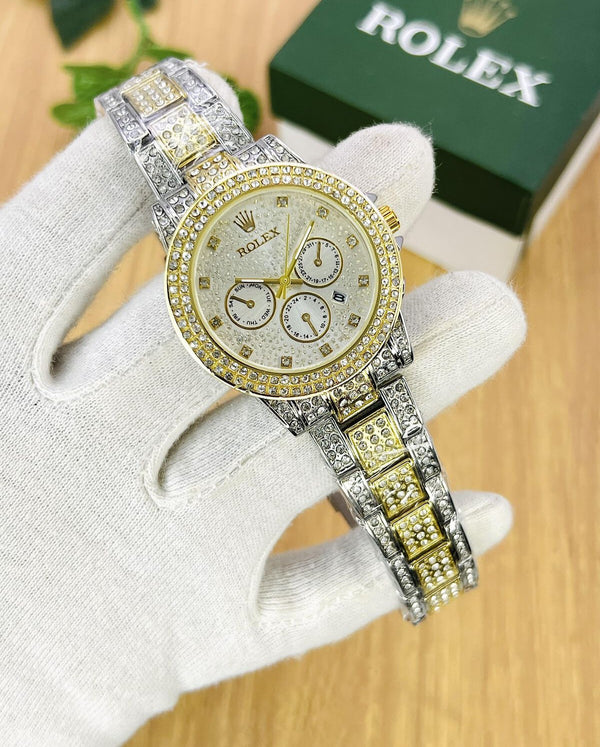 NEW ARRIVAL   LADIES WEAR  DATE WORKING  FULLY ICED  ROLEX BRAND  PUSH LOCK