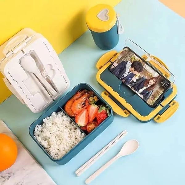Bento Box with Built-in Mobile Phone Stand (Highlights the unique dual function)