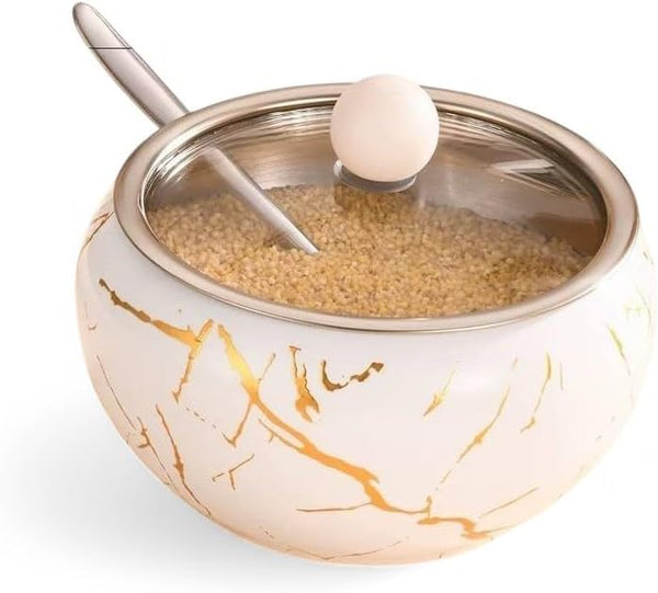 Modern Condiment and Seasoning Keeper with Integrated Spoon"