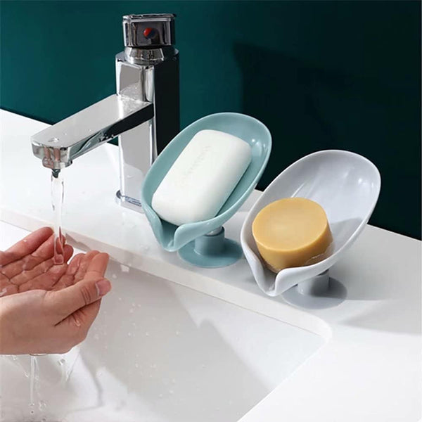 Leaf-Shaped Self-Draining Soap Dish (Highlights the unique shape and key function)
