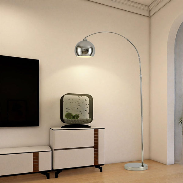 Modern Chrome Arc Floor Lamp with Dome Shade