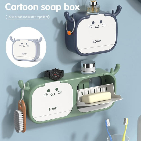 Cute Cartoon Wall-Mounted Soap Box and Storage Set (Focuses on design and overall function)