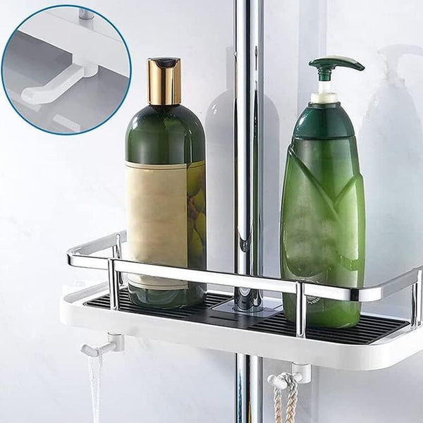 Shower Rail/Riser Bar Caddy with Draining Shelf