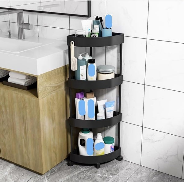 4-Tier Black Corner Bathroom Storage Shelf with Wheels