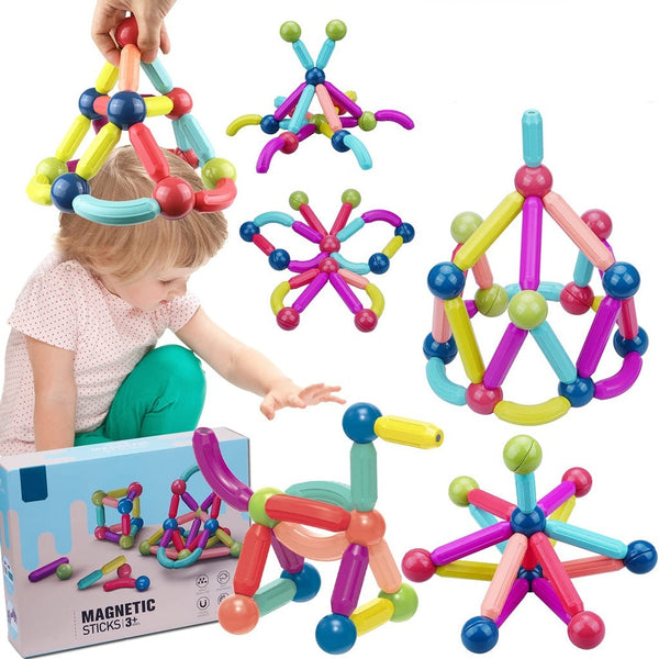 54 PCS Magnetic Building Blocks Set Early Learning Magnetic Sticks Balls Assembling Game