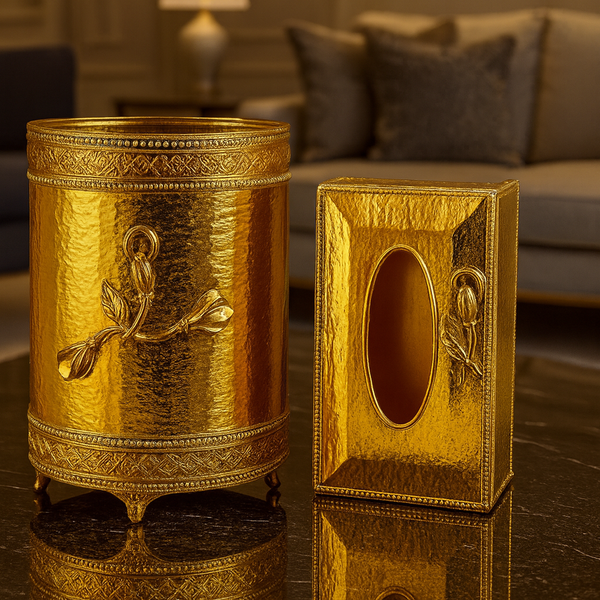 Opulent Gold Waste Bin & Tissue Holder
