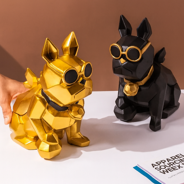 Luxury Geometric Bulldog Figurine with Storage Compartment