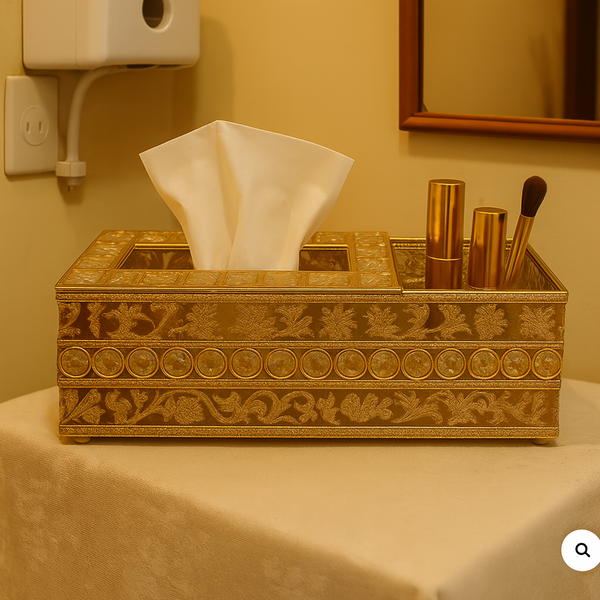 Luxury Gold Tissue Box Organizer with Makeup Storage