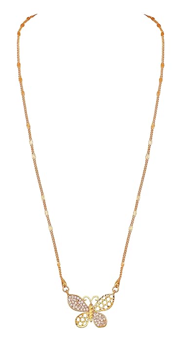 Rose Gold Tone Butterfly Pendant Necklace with Pave Crystals