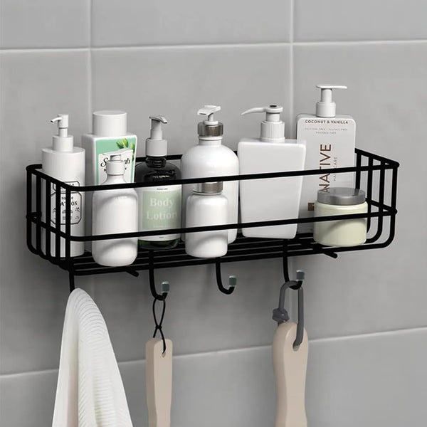 Black and White Wire Bathroom Shelf Set with Hooks (Directly states contents and color)