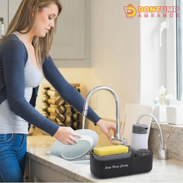Refiner and Fuller Dish soap Pump Dispenser Sink Kitchen Caddy Organizer Set with Sponge Included. 3 in 1 Convertible Multi Storage Holder for sponges, Scrubs, Brushes More.