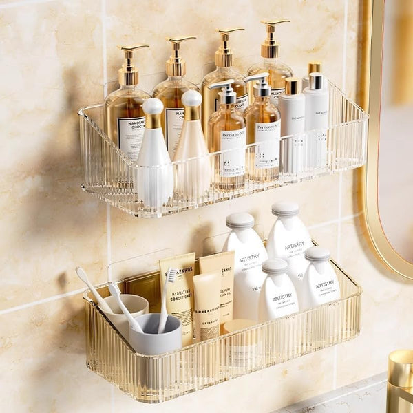 Wall-Mounted Clear Ribbed Acrylic Bathroom Shelf