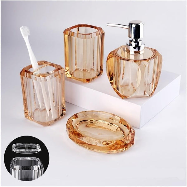 Luxury Amber/Champagne Acrylic Bathroom Accessory Set (Focuses on the color and material)