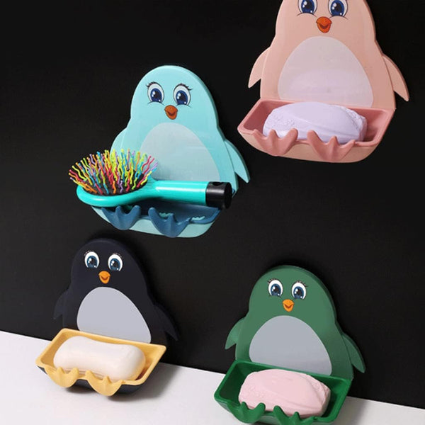 Cute Penguin Wall-Mounted Soap Dish Set
