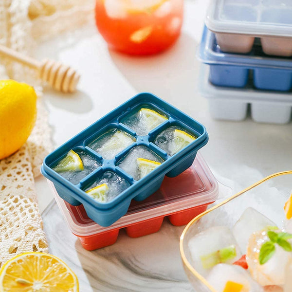 Silicone Ice Cube Tray with Airtight Lid (6 Large Cavities)