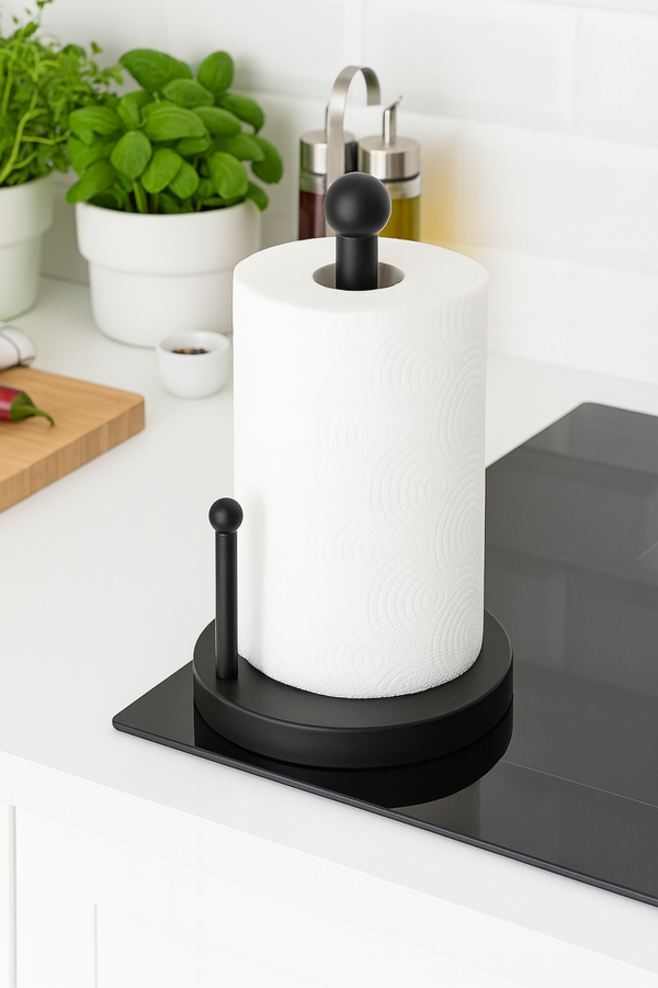"Modern Black Paper Towel Holder – Sleek Kitchen Roll Dispenser