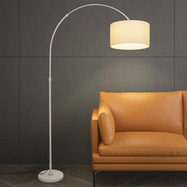 Modern Gold Arc Floor Lamp with Fabric Drum Shade