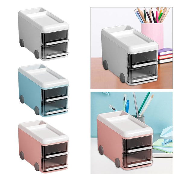 Mini Rolling Car Desktop Organizer with Drawers (Kawaii Style)