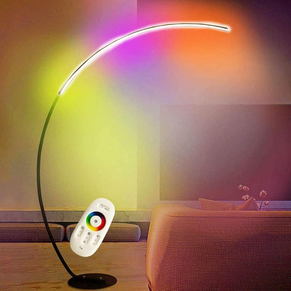 Modern Golden Arc Floor Lamp in Minimalist Living Room