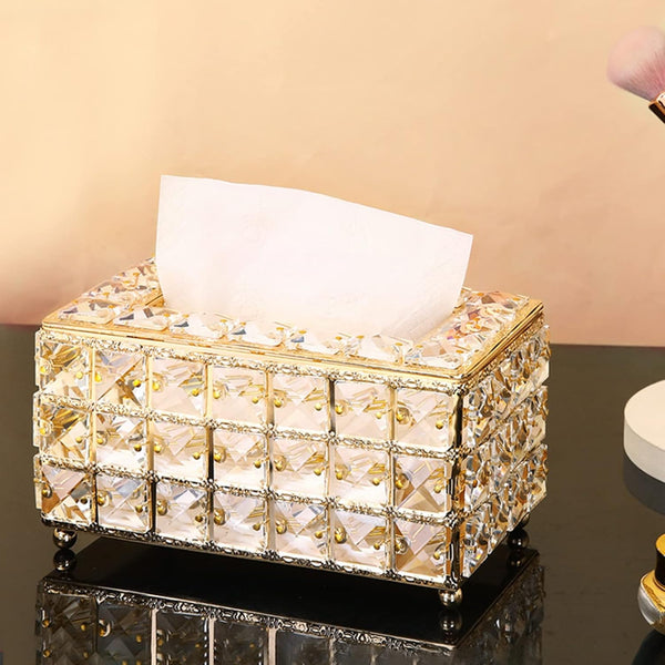 "Luxury Crystal Tissue Box Holder – Elegant Sparkling Napkin Dispenser for Vanity & Living Room Décor"