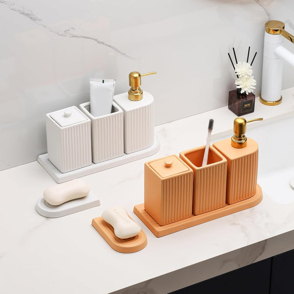 Luxury Gold-Trim Dual Soap Dispenser with Organizer Caddy