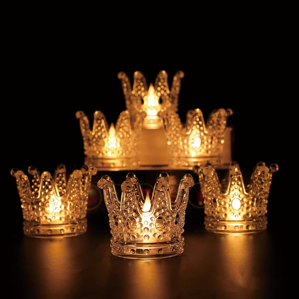 “Crown-Shaped LED Tealight Candle Holders – Golden Decorative Lights for Parties & Home Décor (Set of 4)”