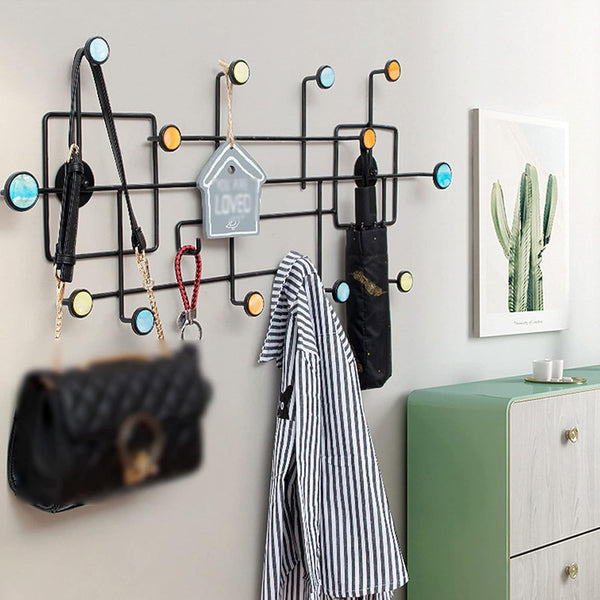 Modern Bicycle Design Wall Coat Rack with Colorful Hooks (Focuses on the shape and main features)