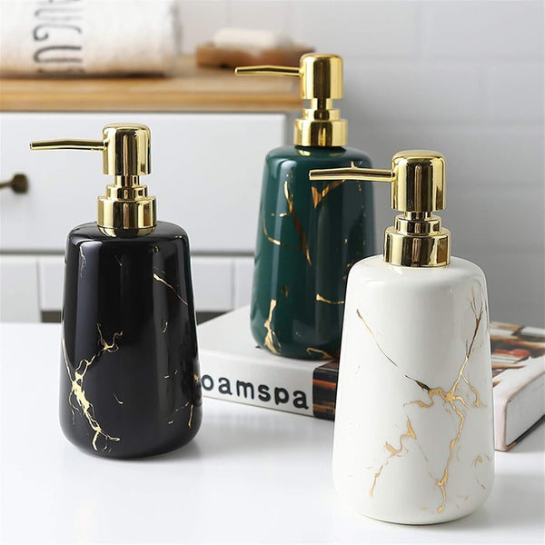 Luxury Marble Pattern Ceramic Soap Dispenser with Gold Pump