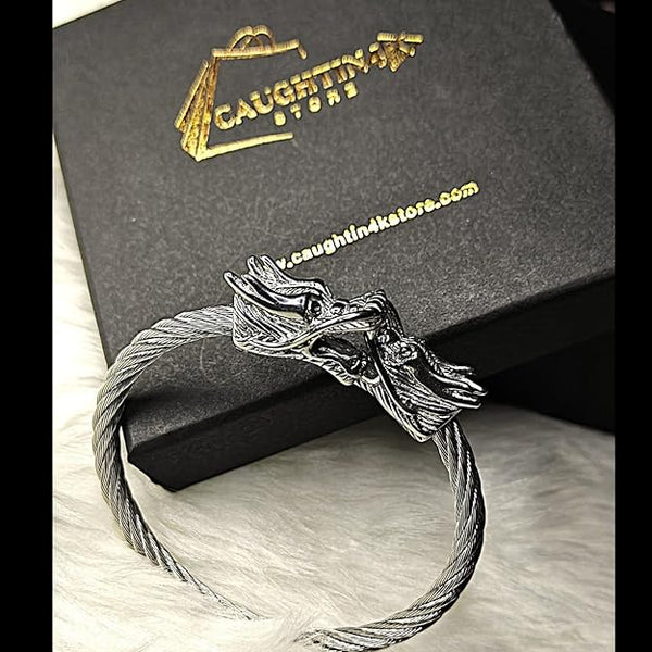 Men's Black Coiled Wire Cable Bracelet with Spiked Ends