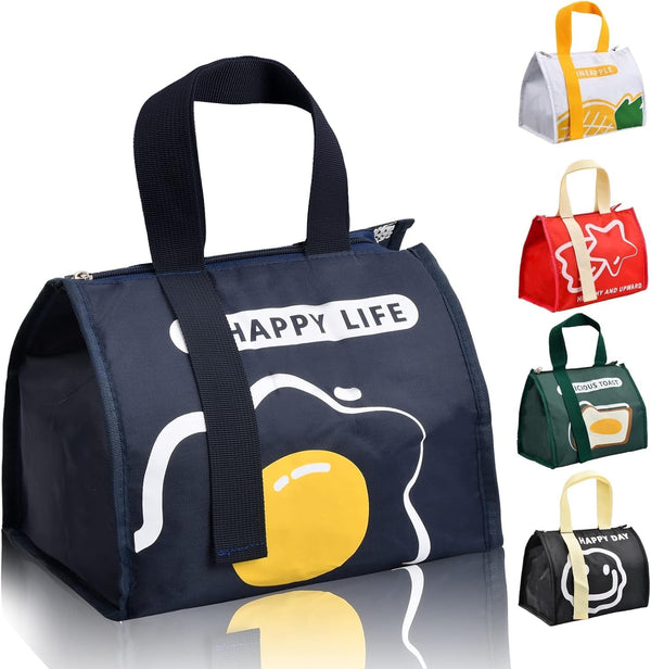 Insulated Lunch Bag Set with Cute Food Graphics (Direct and descriptive)