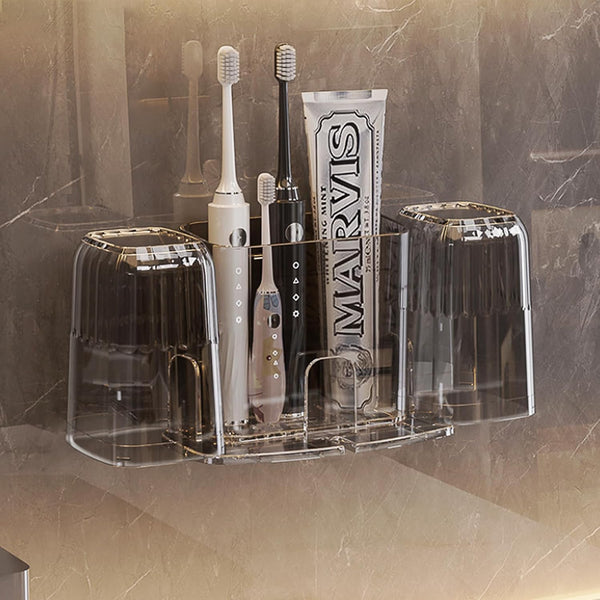 Modern Clear Magnetic Toothbrush and Cup Holder Set (2-Pack)