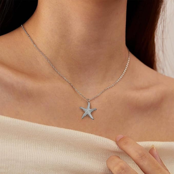Dainty Silver-Tone Starfish Pendant Necklace | Beach & Ocean Jewelry