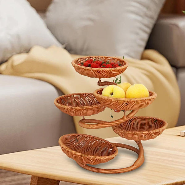 LUXORMOVE PREMIUM RATTAN FRUIT RACK – 5-TIER NATURAL STORAGE ORGANIZER FOR HOME & COUNTERTOP