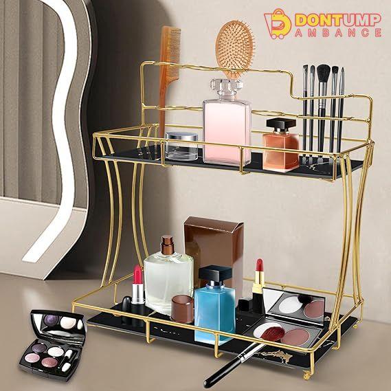 2-Tier Rectangular Golden Vanity Stand