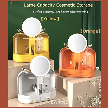 New LED Cosmetic Storage Box Desktop Jewelry With Lipstick Grid With Mirror